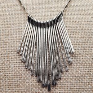 Vintage 70s Fringe Necklace Silver Tone Boho Vibe
